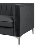Set moderno di 2 pezzi: poltrona e divano con velluto olandese grigio, gambe in ferro