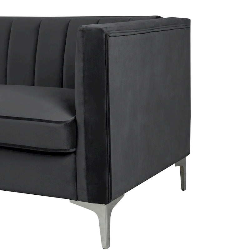 Set moderno di 2 pezzi: poltrona e divano con velluto olandese grigio, gambe in ferro