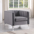 Set moderno di 2 pezzi: poltrona e divano con velluto olandese grigio, gambe in ferro