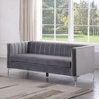 Set moderno di 2 pezzi: poltrona e divano con velluto olandese grigio, gambe in ferro