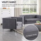 Set moderno di 2 pezzi: poltrona e divano con velluto olandese grigio, gambe in ferro