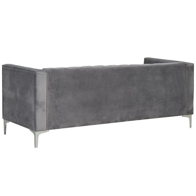Set moderno di 2 pezzi: poltrona e divano con velluto olandese grigio, gambe in ferro