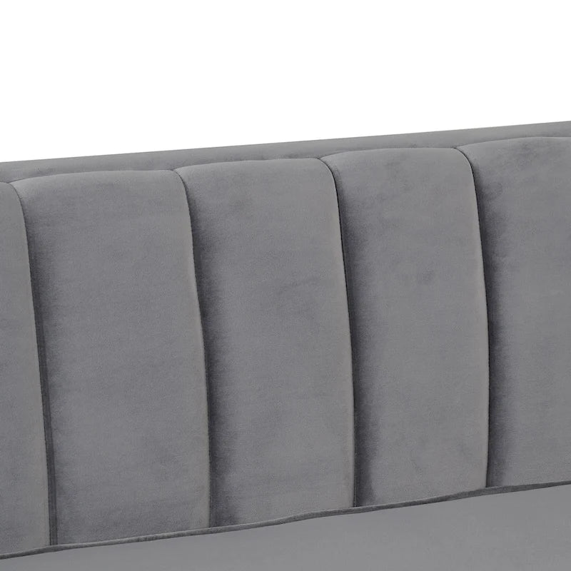 Set moderno di 2 pezzi: poltrona e divano con velluto olandese grigio, gambe in ferro