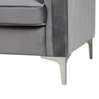 Set moderno di 2 pezzi: poltrona e divano con velluto olandese grigio, gambe in ferro
