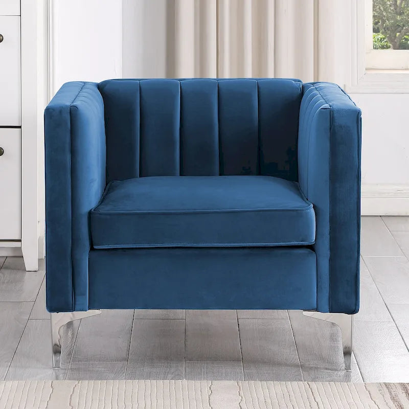 Set moderno di 2 pezzi: poltrona e divano con velluto olandese grigio, gambe in ferro