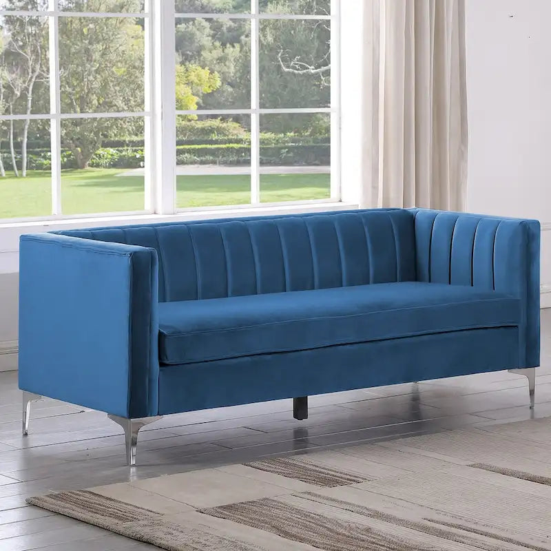 Set moderno di 2 pezzi: poltrona e divano con velluto olandese grigio, gambe in ferro