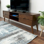 Mobile TV Bruno Mid-Century Modern in Noce con 6 Vani, Porta TV Basso in Legno per Intrattenimento