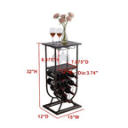 Tavolino Console Portabottiglie da Terra Autoportante con Portabicchieri, Porta Bottiglie per 9 Bottiglie, Peltro/Marmo