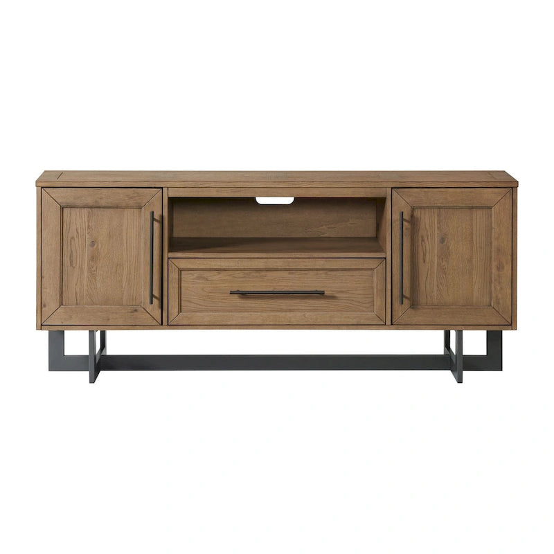 Consolle multimediale ampia Eden 70 con cassetto centrale aperto, Rustic Dune
