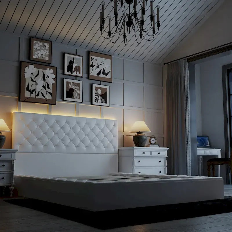 Struttura Letto Matrimoniale/King Size con LED e Testiera Imbottita Arredamento Camera da Letto
