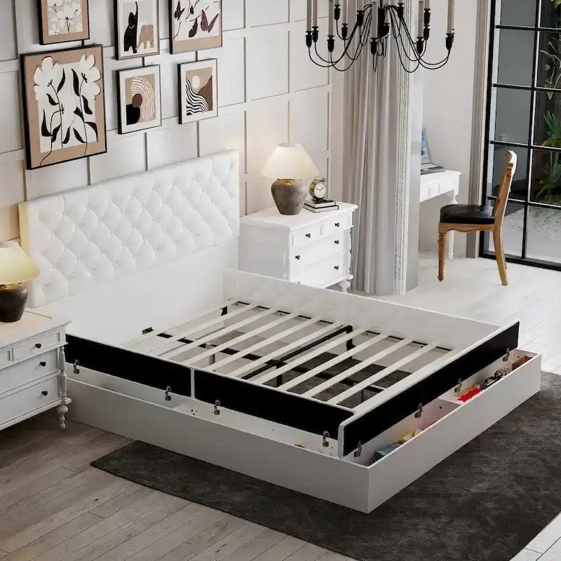 Struttura Letto Matrimoniale/King Size con LED e Testiera Imbottita Arredamento Camera da Letto