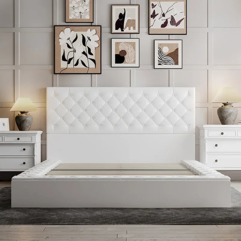 Struttura Letto Matrimoniale/King Size con LED e Testiera Imbottita Arredamento Camera da Letto