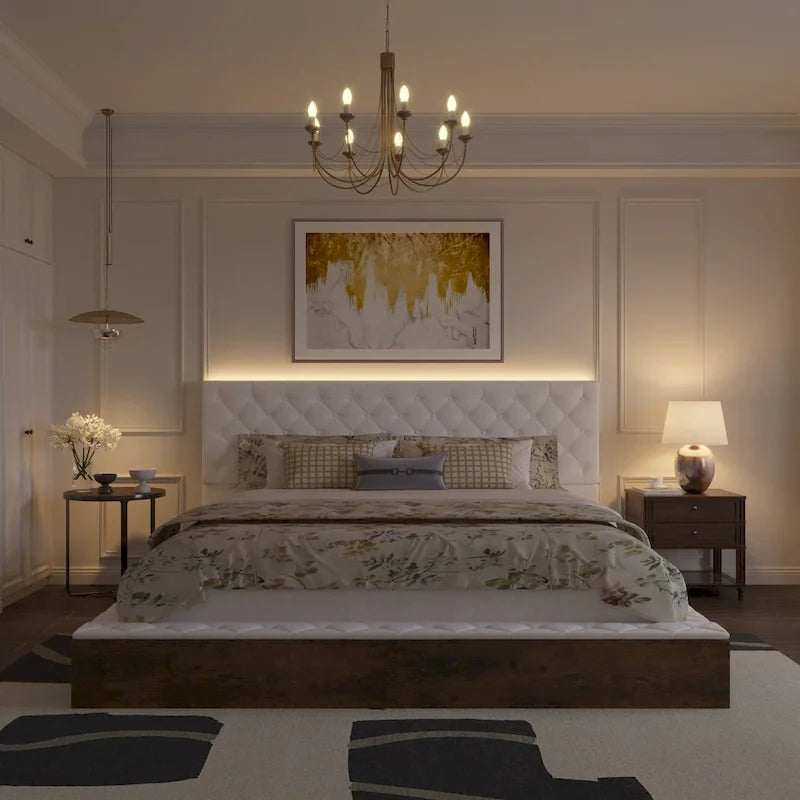 Struttura Letto Matrimoniale/King Size con LED e Testiera Imbottita Arredamento Camera da Letto