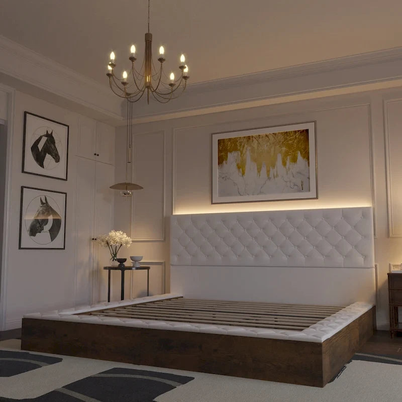Struttura Letto Matrimoniale/King Size con LED e Testiera Imbottita Arredamento Camera da Letto