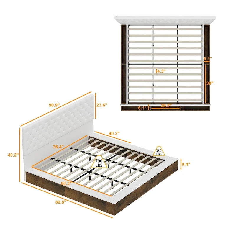 Struttura Letto Matrimoniale/King Size con LED e Testiera Imbottita Arredamento Camera da Letto