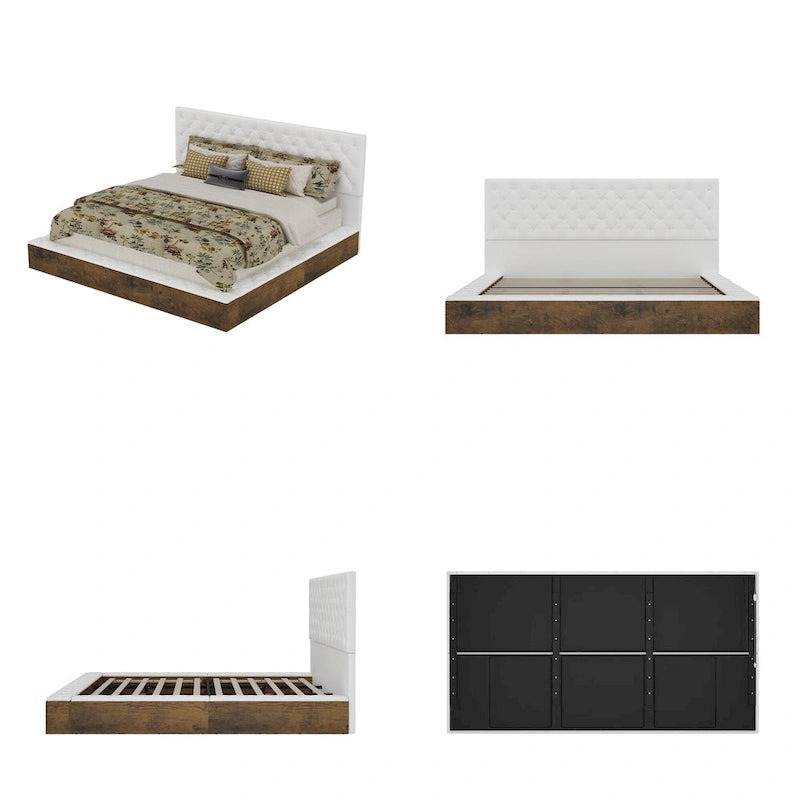 Struttura Letto Matrimoniale/King Size con LED e Testiera Imbottita Arredamento Camera da Letto