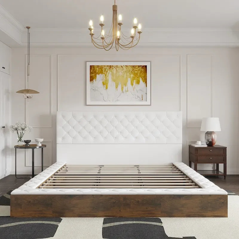 Struttura Letto Matrimoniale/King Size con LED e Testiera Imbottita Arredamento Camera da Letto