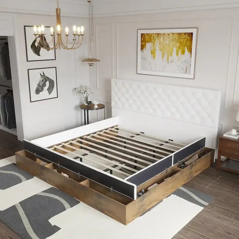 Struttura Letto Matrimoniale/King Size con LED e Testiera Imbottita Arredamento Camera da Letto
