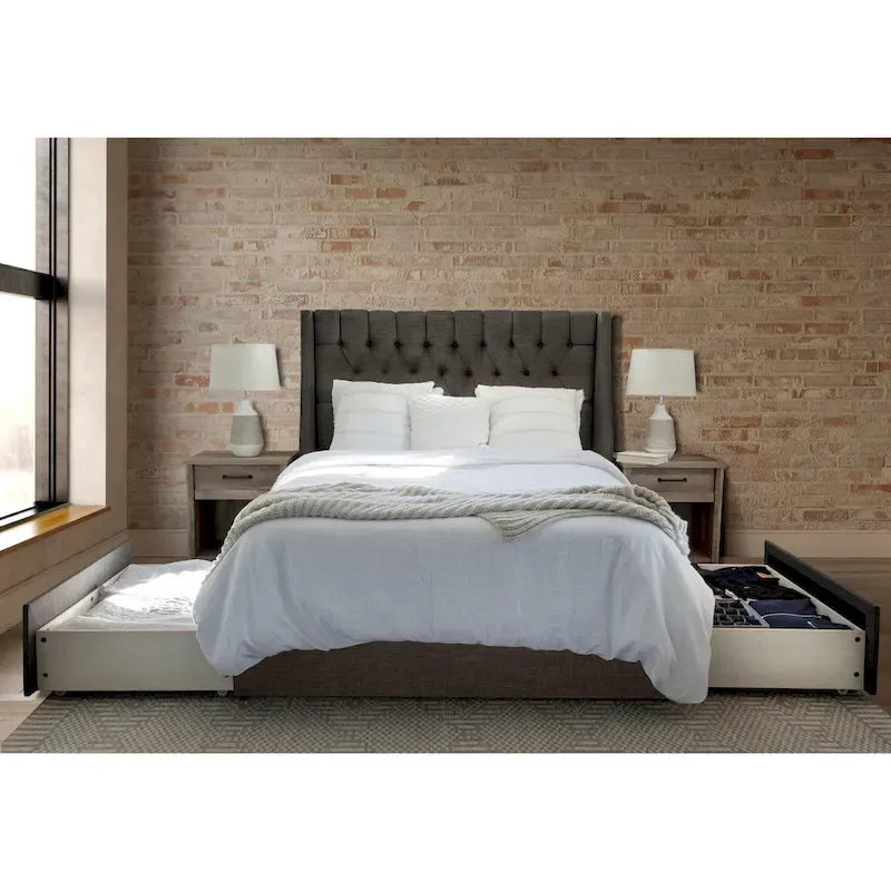 Letto contenitore imbottito a piattaforma Oxford Mammoth con 2 cassetti