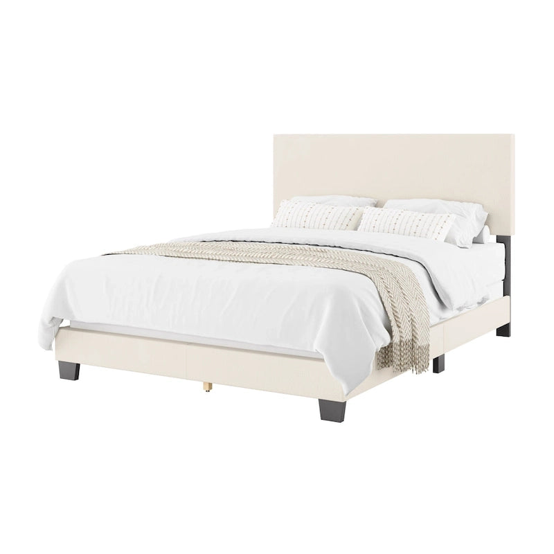 Letto moderno imbottito in bouclé, con rete a molle