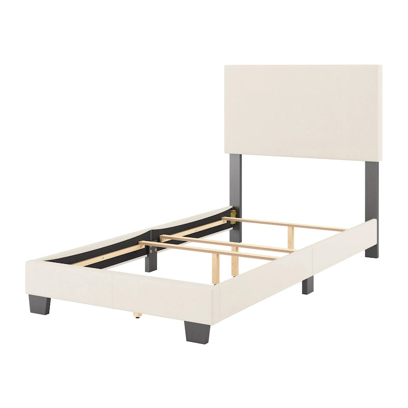 Letto moderno imbottito in bouclé, con rete a molle