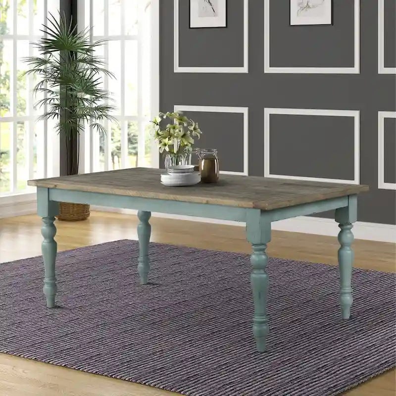  Prato Blue and Brown Two-Tone Finish Wood Dining Table - N/A