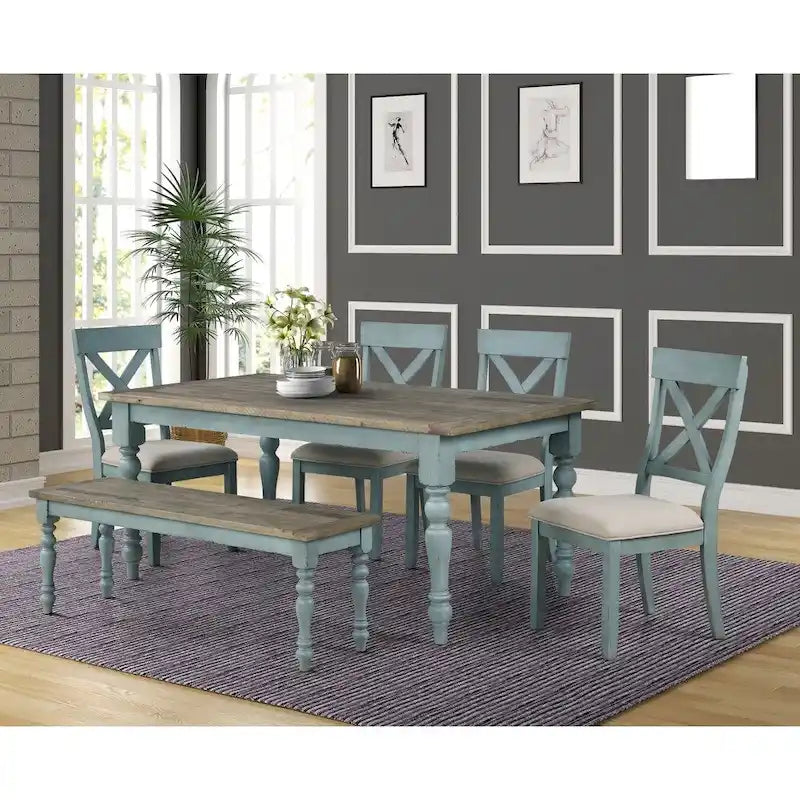 Tavolo da pranzo Prato in legno con finitura bicolore blu e marrone - N/D