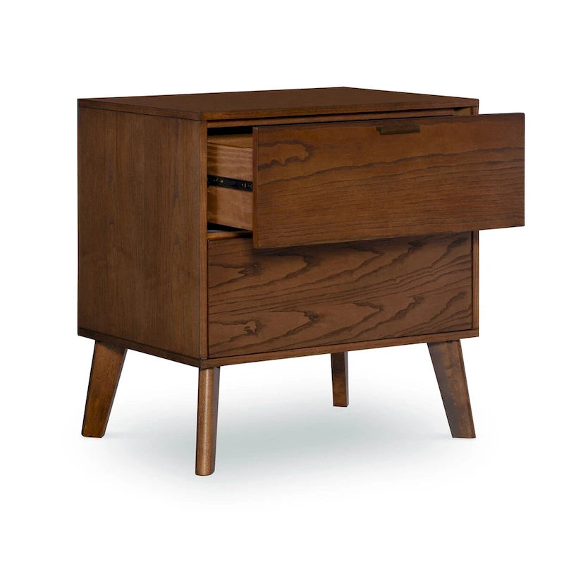 Comodino marrone a due cassetti con maniglie in bronzo - 27