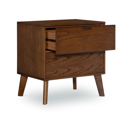 Comodino a due cassetti marrone 27 con maniglie in bronzo