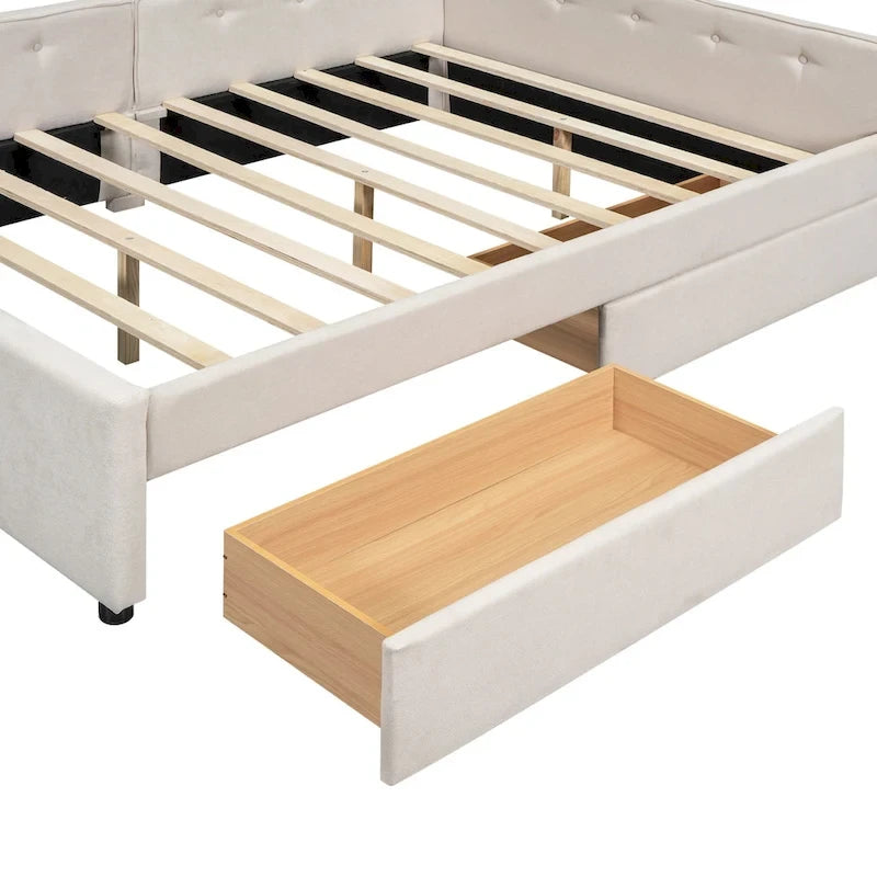 Letto matrimoniale imbottito con piattaforma, USB e 2 cassetti