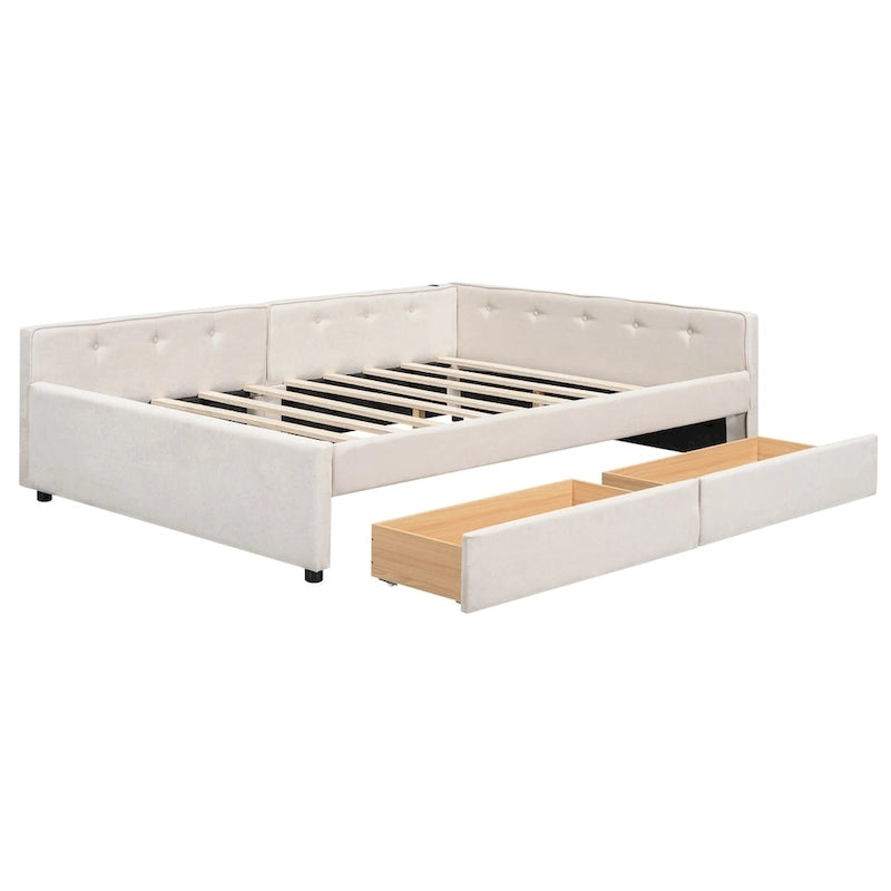 Letto matrimoniale imbottito con piattaforma, USB e 2 cassetti