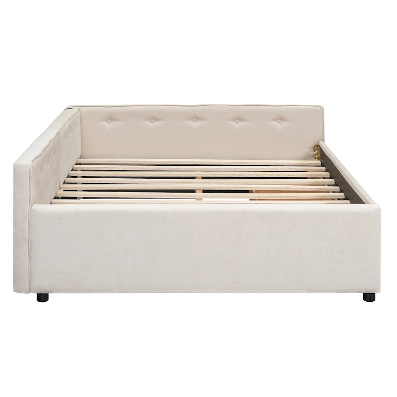 Letto matrimoniale imbottito con piattaforma, USB e 2 cassetti