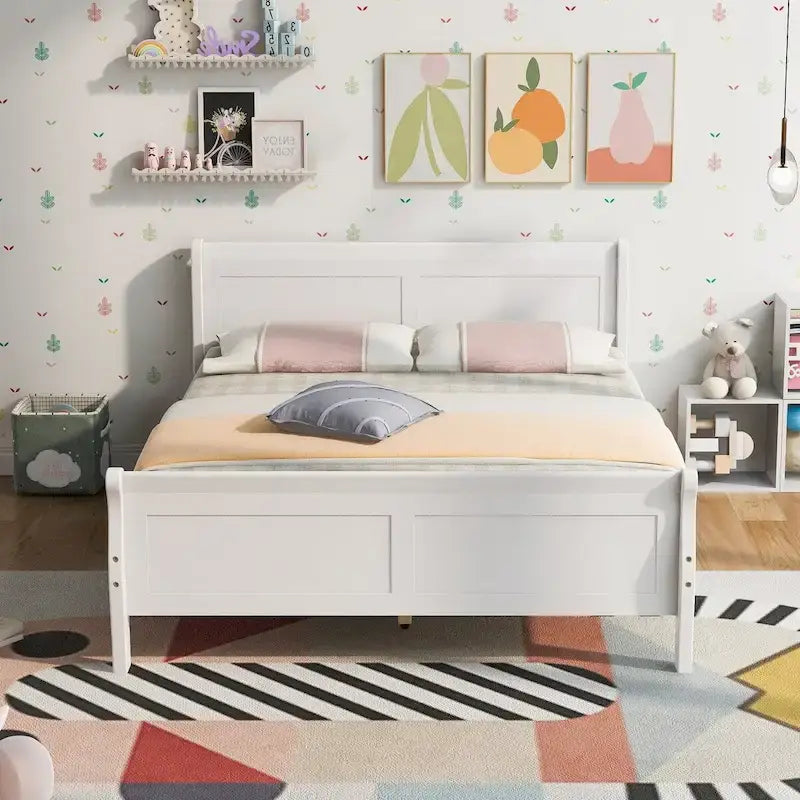 Letto a slitta con struttura in legno singolo/matrimoniale/queen size con pediera
