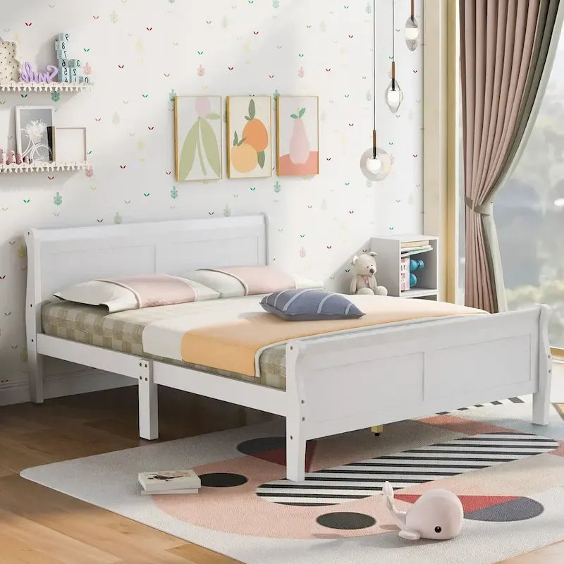 Letto a slitta con struttura in legno singolo/matrimoniale/queen size con pediera