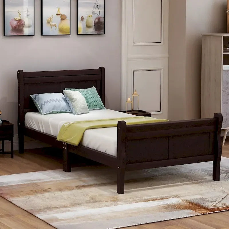 Letto a slitta con struttura in legno singolo/matrimoniale/queen size con pediera