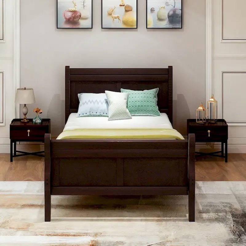 Letto a slitta con struttura in legno singolo/matrimoniale/queen size con pediera