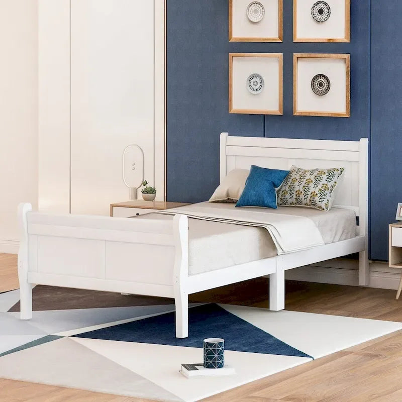 Letto a slitta con struttura in legno singolo/matrimoniale/queen size con pediera