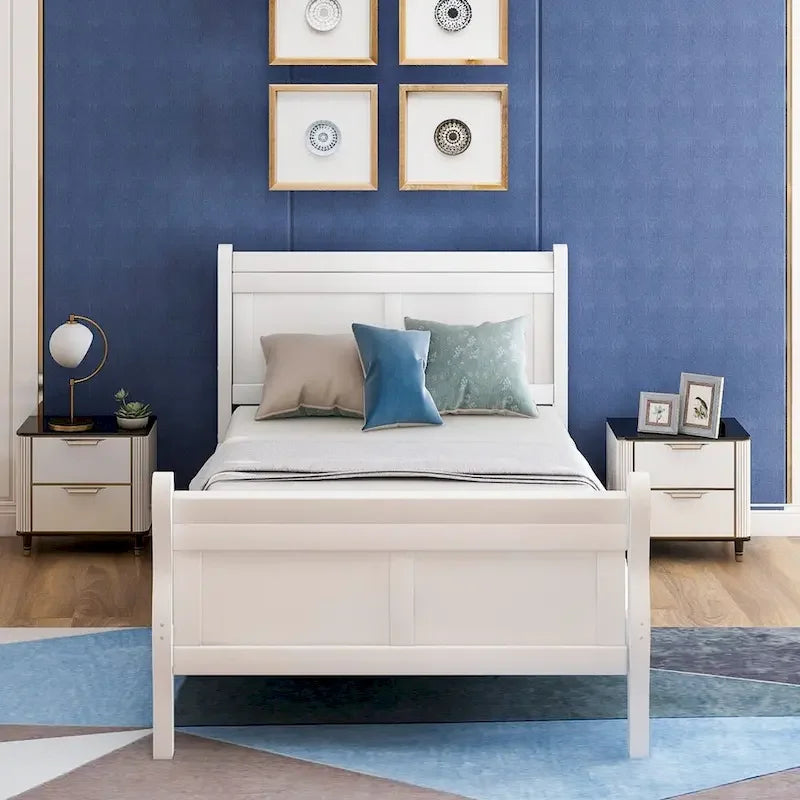 Letto a slitta con struttura in legno singolo/matrimoniale/queen size con pediera