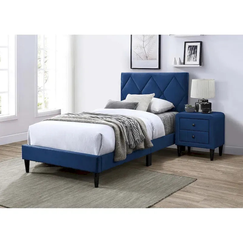 Letto singolo con testiera regolabile in velluto