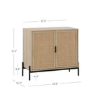 Mobile contenitore in stile bohémien per ingresso o credenza da cucina, supporto TV o mobiletto in rattan con gambe in metallo