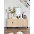 Mobile contenitore in stile bohémien per ingresso o credenza da cucina, supporto TV o mobiletto in rattan con gambe in metallo