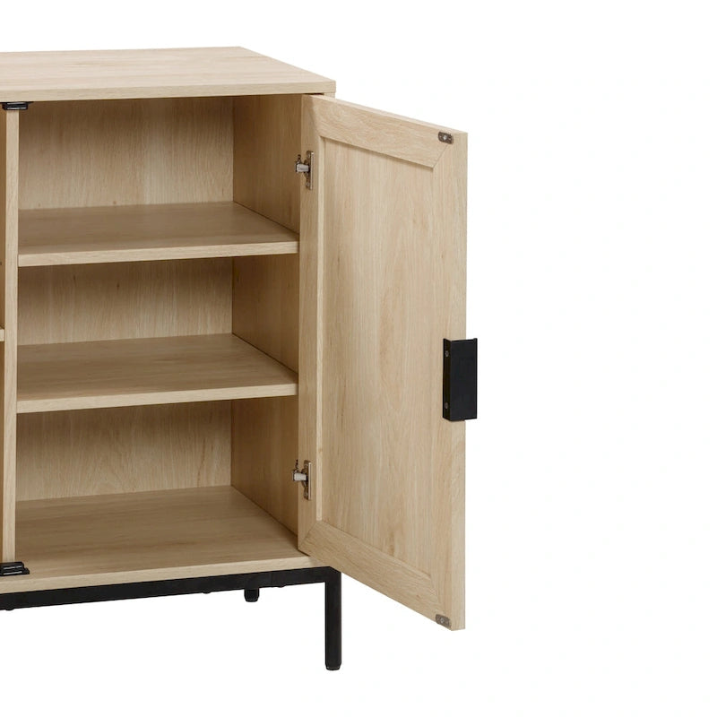 Mobile contenitore in stile bohémien per ingresso o credenza da cucina, supporto TV o mobiletto in rattan con gambe in metallo