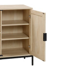 Mobile contenitore in stile bohémien per ingresso o credenza da cucina, supporto TV o mobiletto in rattan con gambe in metallo
