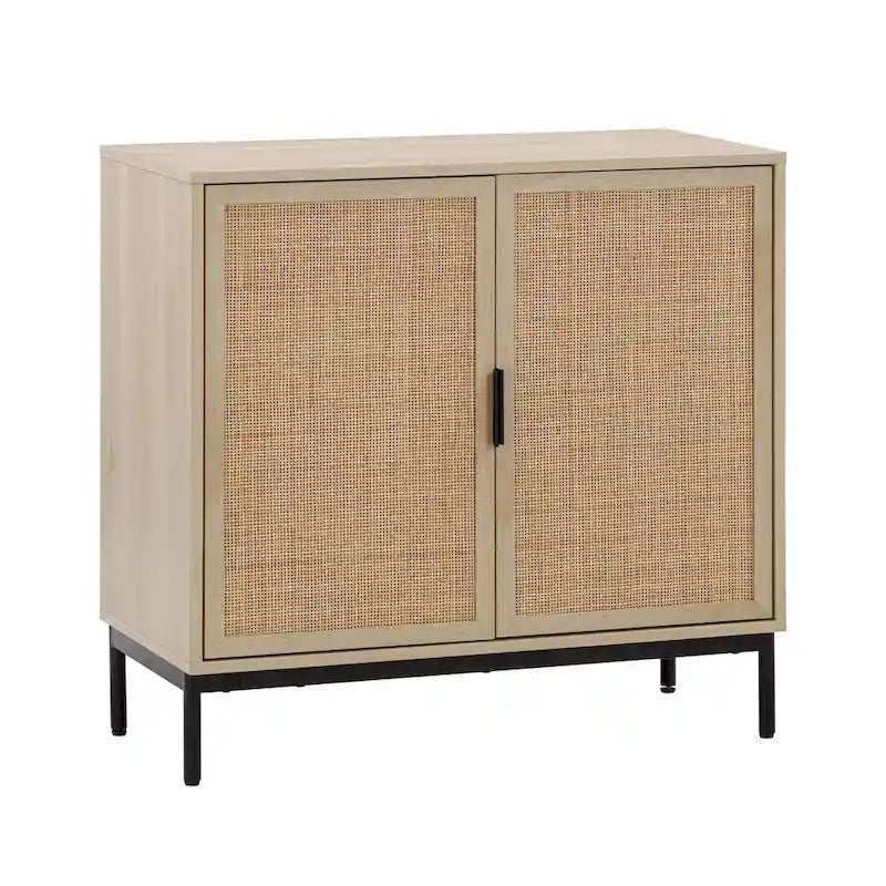 Mobile contenitore in stile bohémien per ingresso o credenza da cucina, supporto TV o mobiletto in rattan con gambe in metallo