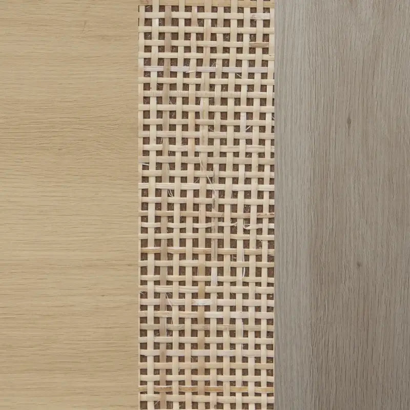 Mobile contenitore in stile bohémien per ingresso o credenza da cucina, supporto TV o mobiletto in rattan con gambe in metallo