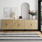 Mobile contenitore in stile bohémien per ingresso o credenza da cucina, supporto TV o mobiletto in rattan con gambe in metallo