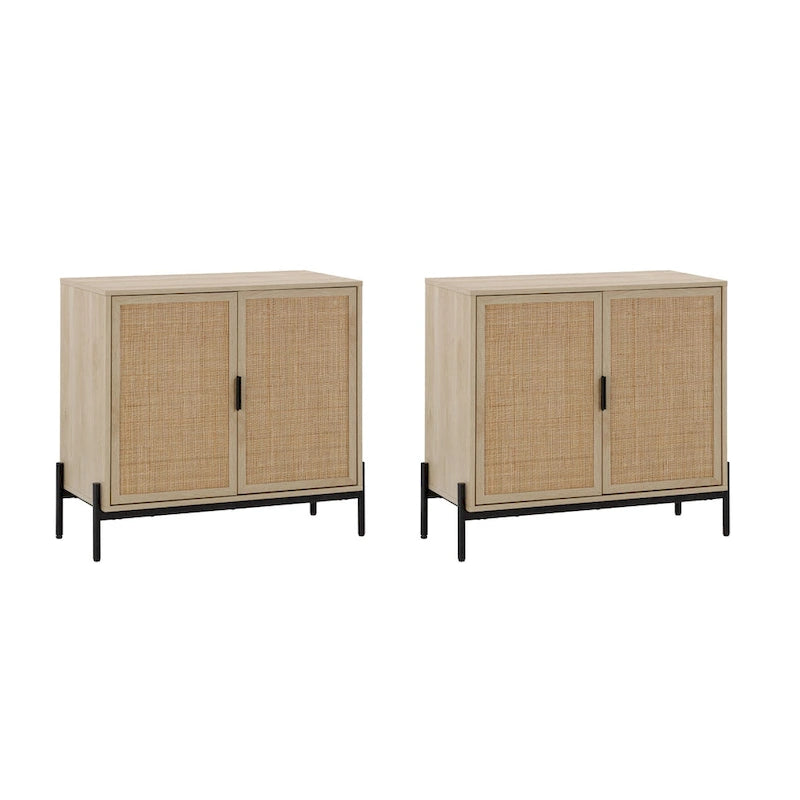 Mobile contenitore in stile bohémien per ingresso o credenza da cucina, supporto TV o mobiletto in rattan con gambe in metallo
