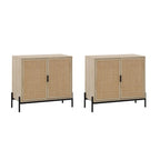 Mobile contenitore in stile bohémien per ingresso o credenza da cucina, supporto TV o mobiletto in rattan con gambe in metallo