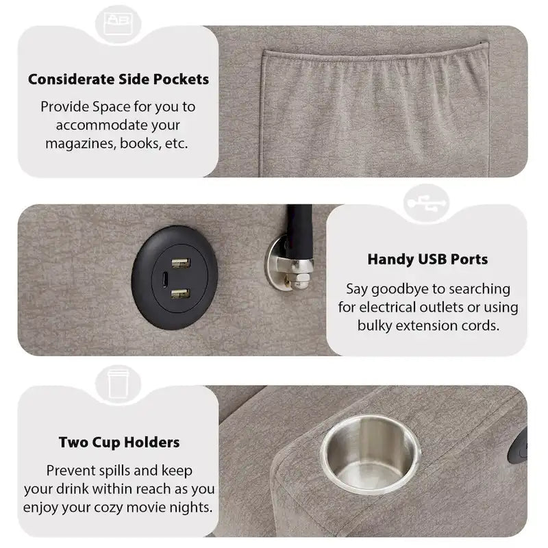Divano letto convertibile con porte USB, tasche laterali e supporto girevole