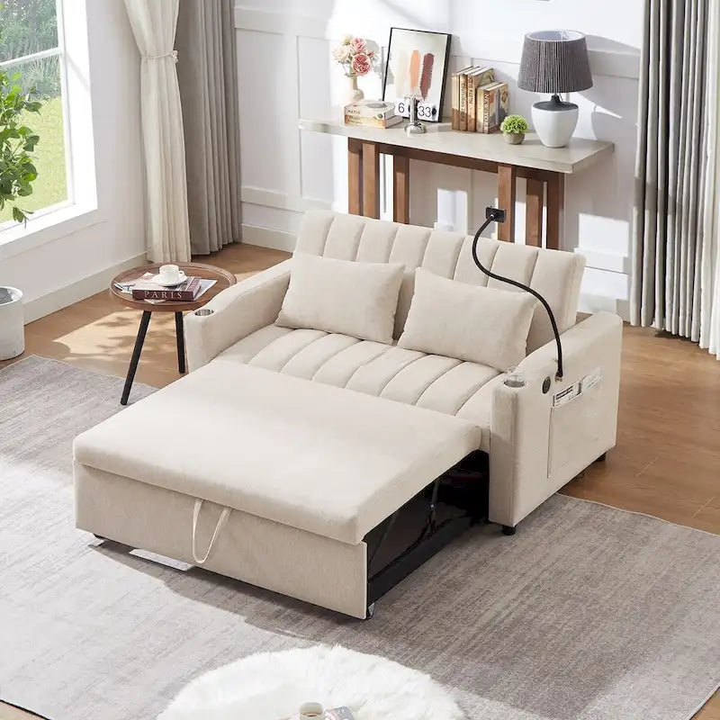 Divano letto convertibile con porte USB, tasche laterali e supporto girevole